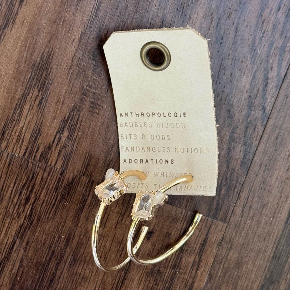 Anthropologie double stone Gold Hoop Earrings - Picture 15 of 16